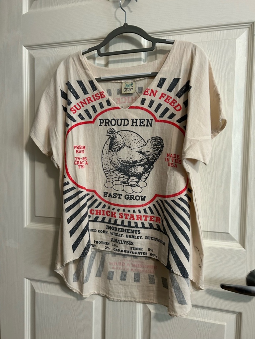 Gypsy Proud Hen Graphic Tee - Cream with Black & Red Print